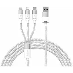 Кабель 3 в 1 Baseus Silky One-for-Three Fast Charging Cable USB-A to M+L+C 100W 1.5 м Білий