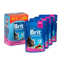 Набір вологого корму Brit Premium Cat з куркою та індичкою 3+1 х 100 г - мініатюра 2