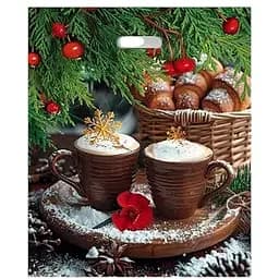 Пакет подарунковий Комсерв Кава з круасанами новорічний з прорізною ручкою 40х45 см 25 шт.