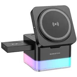 Безпровідний зарядний пристрій BOROFONE BQ33 Clever folding 3-in-1 vertical wireless fast charger (чорний)