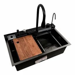 Кухонна мийка 75x45М PVD чорна Platinum Handmade Водоспад, Чорний