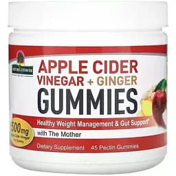 Яблучний оцет з імбиром Nature's Answer Apple Cider Vinegar + Ginger Gummies with The Mother 500 мг 45 жувальних цукерок