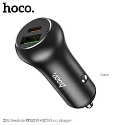 Адаптер автомобильный HOCO Resolute car charger Z38 1USB/1Type-C, QC/PD, 3A, 38W