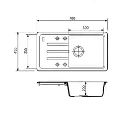 Кухонна мийка Adamant Slim Long 780x435x200 графіт 392223, Графіт - мініатюра 2