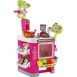 Ігровий набір, супермаркет з підсвіткою, касовим апаратом, сканером та продуктами, рожевого кольору