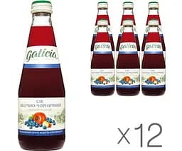 Galicia, Упаковка 12 шт. х 0,3 л, Сік натуральний Яблучно-Чорничний Галіція, без цукру, скло