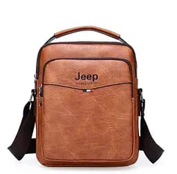 Сумка чоловіча через плече планшет Jeep з ручкою Світло коричнеа (1279С)