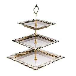 Фруктовница квадратная Yiwu Tiffany трехярусная для сервировки фруктов и сладостей 25х25х34 см фарфоровая стойка для закусок белая ML2083