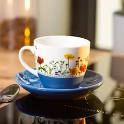 Чашка з блюдцем порцелянова 250 мл із квітковим принтом, синій Liling Rongxiang Ceramic RX-N24723BL - мініатюра 3