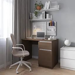 Комп’ютерний стіл Vays R-18 Венге Темний-Білі планки, письмовий з тумбою праворуч, без ручок, ЛДСП, 100×60×75 см - для дому та офісу