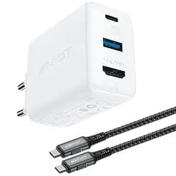 МЗП Acefast A17 PD65W GaN (1USB-A/1C/1HDMI) + кабель Type-C to Type-C White - мініатюра 2
