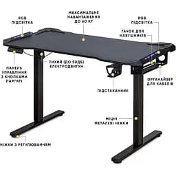 Стіл Mealux PowerDesk Carbon RGB з електрорегулюванням висоти (EVO-201 Carbon/B)  - мініатюра 3