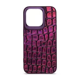 Кожаный чехол для Apple iPhone 14 Pro, Harder Kaiju Skin, фиолетовый, термополіуретан ТПУ + экокожа с эффектом фактуры монстра, панель, защита корпуса, противоударный, микрофибра, рамка вокру камеры, защита всего корпуса, (ARM76860)
