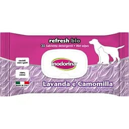 Серветки вологі біорозкладні Inodorina Refresh Bio Lavanda e Camomilla для всіх типів шерсті котів та собак з ароматом лаванди та ромашки 30 шт. (230.0050.003)