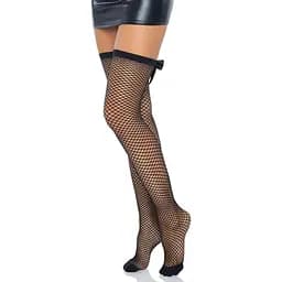 Панчохи-сітка зі швом ззаду Leg Avenue Bow back seam thigh highs One size Black атласний бант