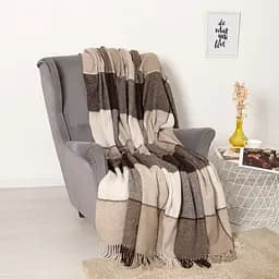 Плед вовняний Vladi Ельф 170х210 біло-бежево-коричневий 1 (10761)