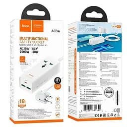 Фільтр–подовжувач Hoco AC9A Talent desktop charger (1 х розетка 2 х USB 1 х Type-C) 30W 10A - мініатюра 6