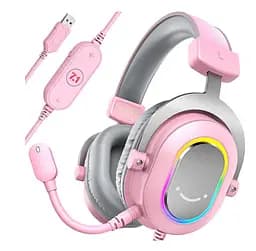 Игровые наушники с микрофоном Fifine H-6P RGB USB 7.1 Pink