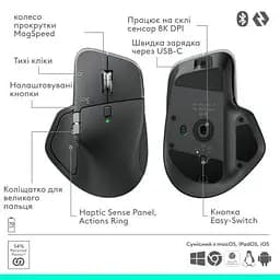 Комп'ютерна мишка Logitech MX Master 4 for Business Wireless/Bluetooth Graphite (910-007617) - мініатюра 6