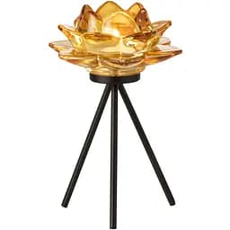 Свічник J-line на тринозі в формі квітки скляний 18 см жовтий