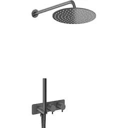 Душева система Kohlman Axel 25 graphite з термостатом + BOX прихованого монтажу KPL-QW265AG25, Графіт