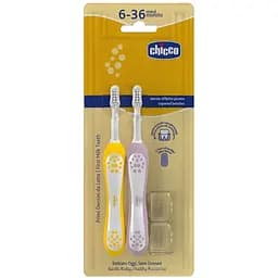 Зубна щітка Chicco для перших зубів 2 шт. жовта з бузковим (12082.00)