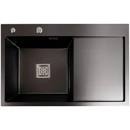 Кухонна мийка Platinum Handmade 78x50В PVD з нержавіючої сталі 3.0 мм квадратний сифон 78x50x22 см чорна
