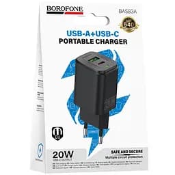 МЗП Borofone BAS83A Star PD20W+QC3.0 (1USB-A/1C) Black - мініатюра 2
