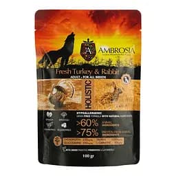Корм сухий Ambrosia Grain Free Dog Adult Sensitive Fresh Turkey & Rabbit для дорослих собак усіх порід зі свіжою індичкою та кроликом 100 г