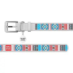 Нашийник для собак Waudog Design Етно, шкіряний, з QR паспортом, 19-25х1, 2 см, білий - мініатюра 4