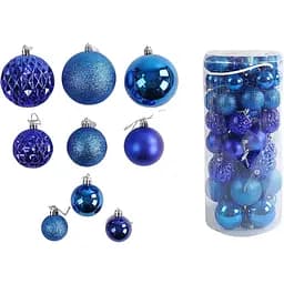 Набор новогодних украшений 60 игрушек шариков разного размера синего цвета (160800)