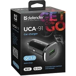 Автозарядка Defender 1xUSB 18W (USB-A) QC3.0 3А UCA-91 черная (83830)