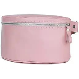Жіноча шкіряна поясна сумка рожева гладка