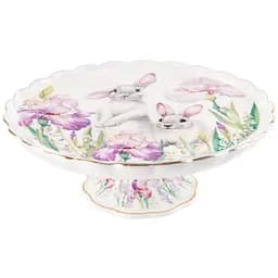 Блюдо для торта Lefard Кролик у квітах 22 см біле з бузковим (943-223)