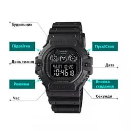 Спортивний чоловічий годинник Skmei 1606 (Чорний з чорним) - мініатюра 7