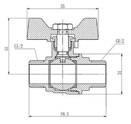 Кран кульовий Thermo Alliance Forte 1/2" ЗЗ прямий, PN40, метелик SF606W15 - мініатюра 4