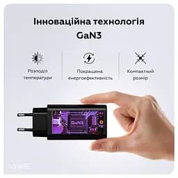 Зарядний пристрій мережевий MAKE 100W GaN3 2xType-C PD3.0 + USB QC4.0 Black - мініатюра 6