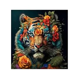 Картина за номерами на чорному фоні Strateg Яскравий тигр у квітах 40х40 см