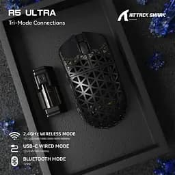 Ігрова мишка ATTACK SHARK R5 Ultra / Три режими підключення / PAW3950MAX / Carbon Fiber / 39 г / Black - мініатюра 3