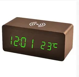 Сетевые настольные часы VST-889-4 беспроводная зарядка + температура (USB ААА) Зеленые цифры