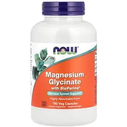 Дієтична добавка Now Foods Magnesium Glycinate with BioPerine 180 вегетаріанських капсул