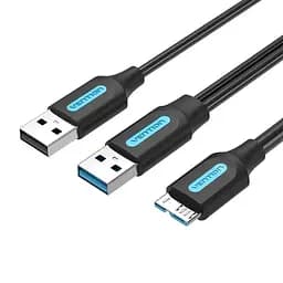 Кабель Vention USB 3.0 A Male to Micro-B Male Cable with USB Power Supply PVC Type 0.5m Black (CQPBD)