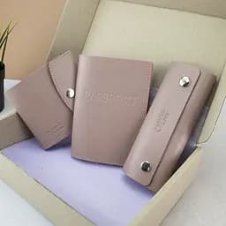 Подарочный набор женский Handycover №54 (нюдовый) кошелек + ключница + обложка на паспорт