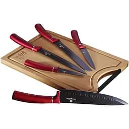 Набір з 6 ножів з бамбуковою обробною дошкою Berlinger Haus Metallic Line Burgundy Edition (BH-2552)