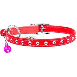 Нашийник для котів Waudog Glamour шкіряний з еластичною вставкою та стразами 22-30х0.9 см червоний