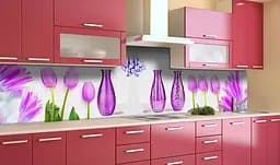 Кухонний фартух Вази та Тюльпани вінілова наклейка для кухні Квіти Фіолетовий 60х250 см Happy Pocket Z181319