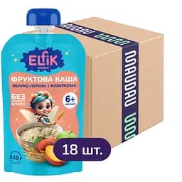 Уцінка. Фруктова каша Elfik Magic Яблуко-Персик-Мультизлак 1980 г (18 шт. x 110 г)
