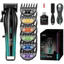 Триммер VGR V-273 c 6 насадками аккумуляторная машинка для стрижки дисплей Черный с Зеленым 10 Вт