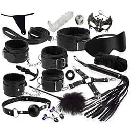 Комплект для бондажу з 16 предметів BDSM Чорний K000867