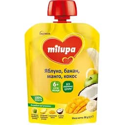 Фруктовое пюре Milupa Pouch Яблоко, банан, манго и кокос 80 г